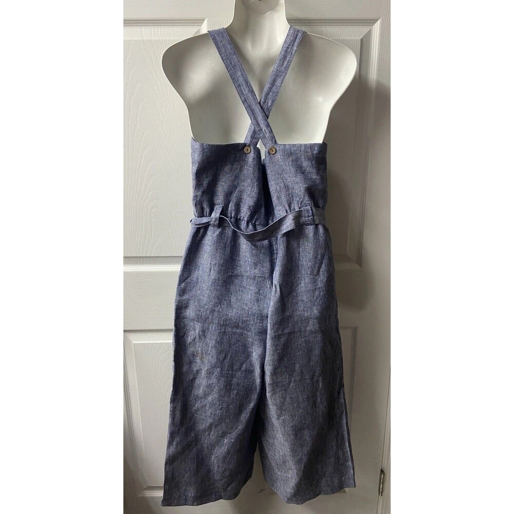 Rachel Zoe Linen Jumper Womens 8 blue Scoop Neck Baggy Leg Cropped Lagenlook - Picture 4 of 14